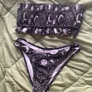 Moon and Sun Ruffle Tube Top Bikini Set